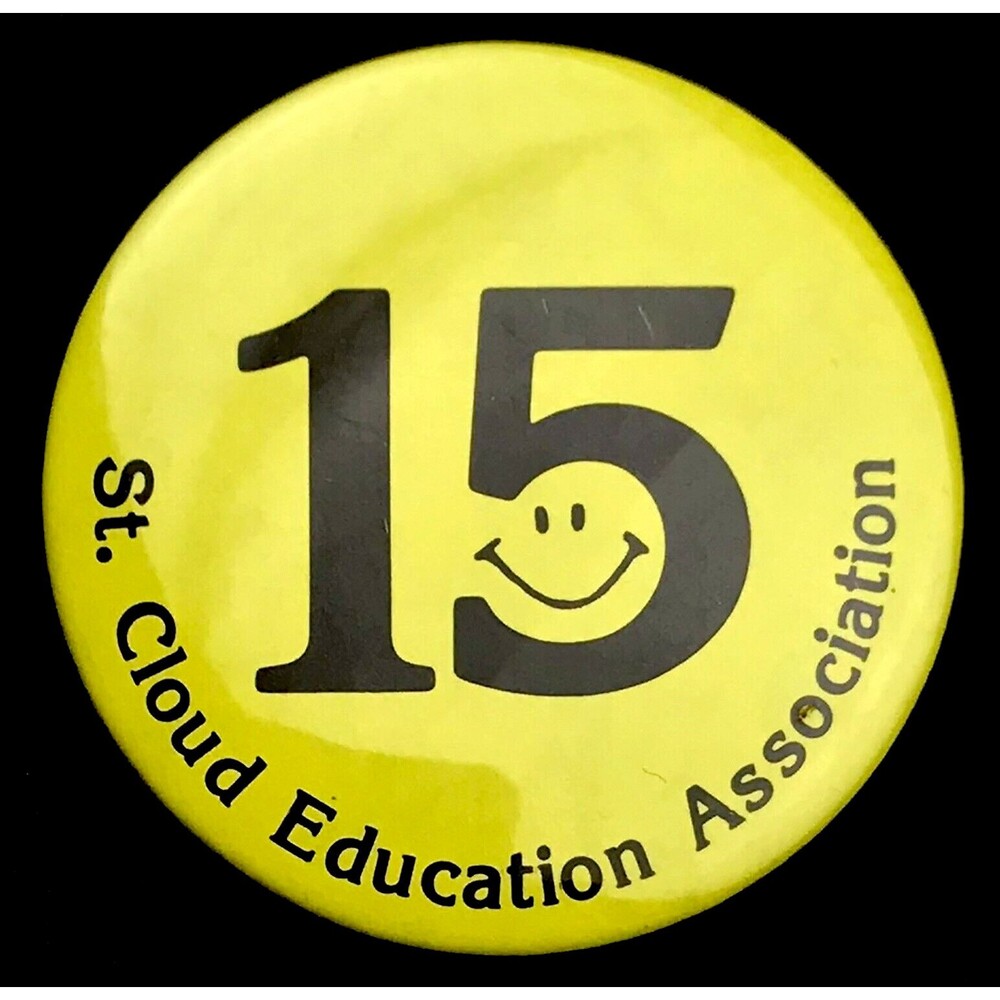 St. Cloud Education Association Pin Button Pinback Vintage Happy Face 15 Yellow